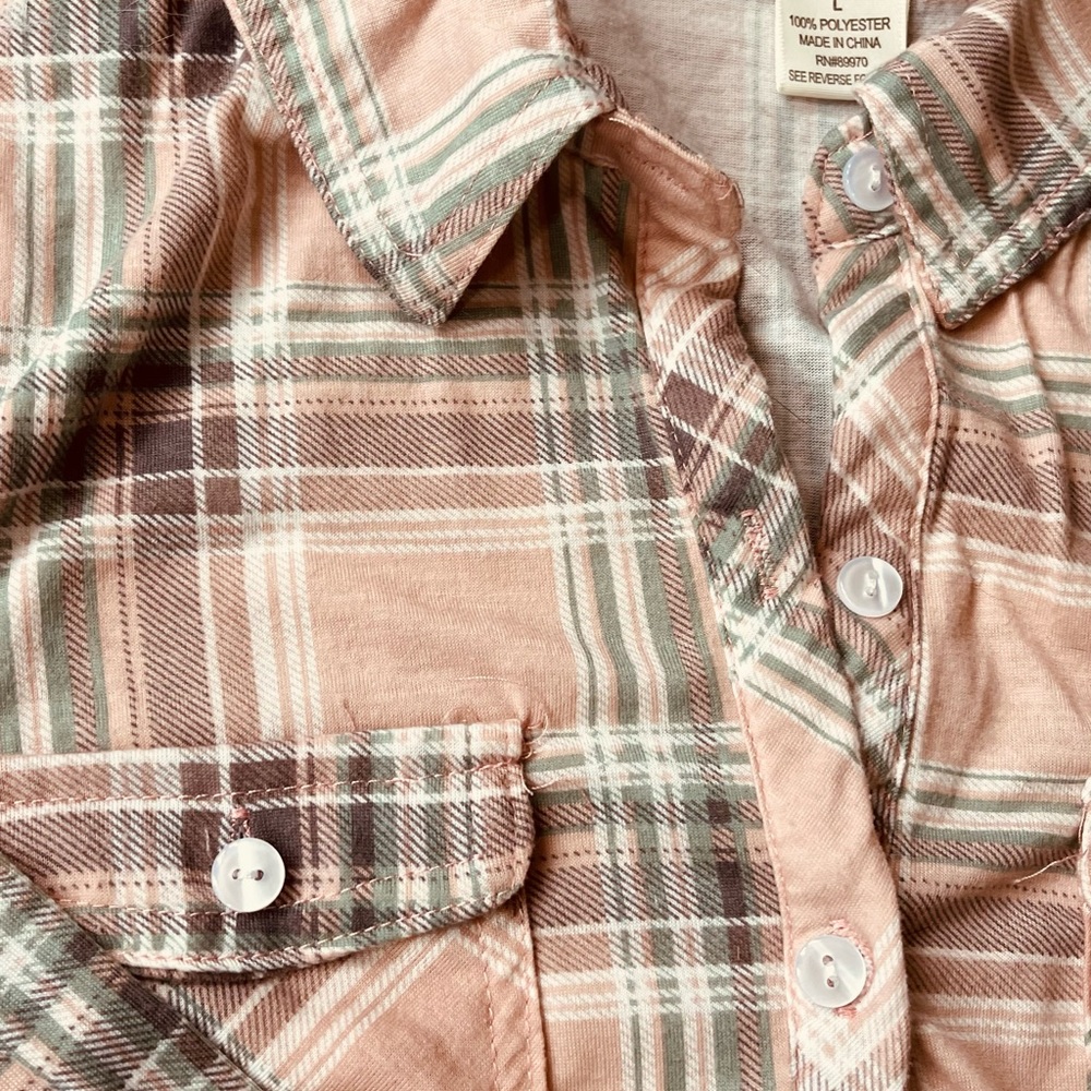 Pink and green plaid flannel LS shirt